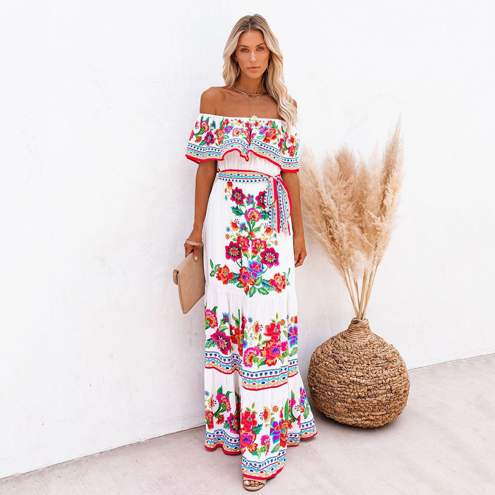 2023 Spring Summer Off-Shoulder Floral Maxi Dress