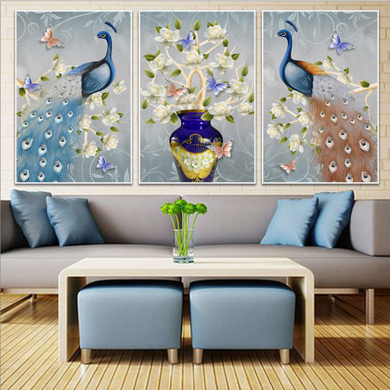 DIY Diamond Painting, Peacock and Magnolia Triptych