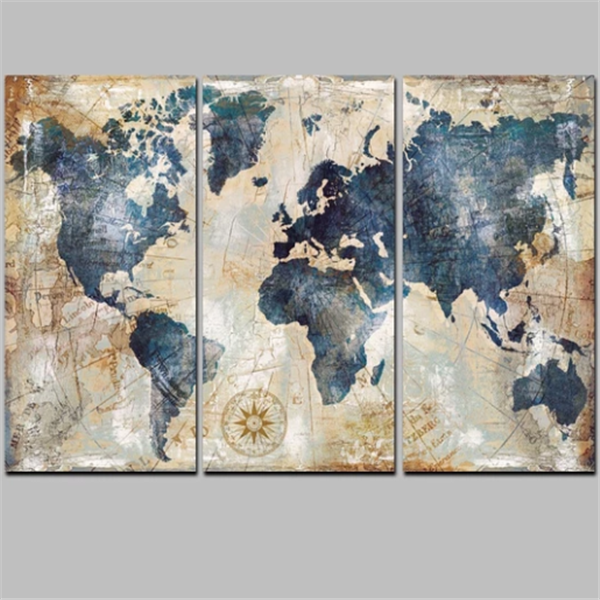World Map Triptych Canvas Art - High Definition Print