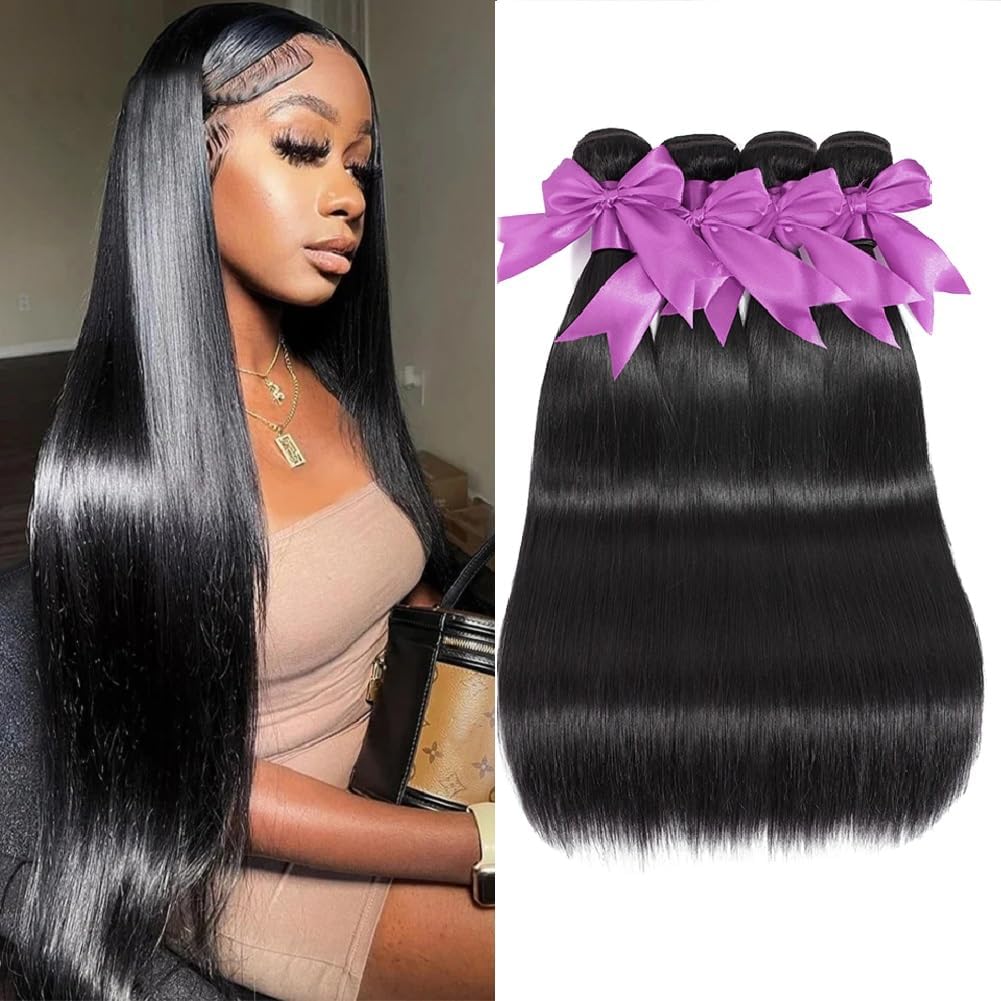 12A Straight Human Hair Bundles Brazilian Human Hair Bundles 14 16 18 20 Inch 100% Unprocessed Virgin Bundles Human Hair 4 Bundles Human Hair Double Weft Remy Hair Bundles Natural Black Deals