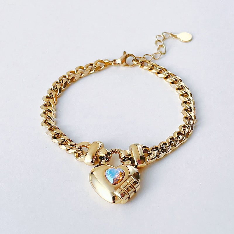 14K Gold Plated Titanium Heart Lock Pendant Bracelet