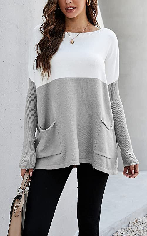 2023 Autumn-Winter Color Block Knit Sweater with Pockets