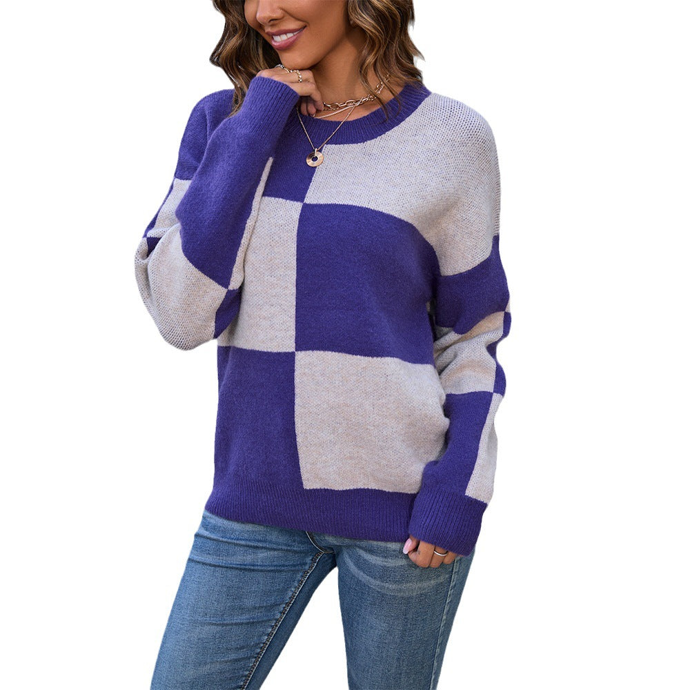 2023 Fall/Winter Women's Color Block Knit Sweater