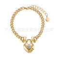14K Gold Plated Titanium Heart Lock Pendant Bracelet