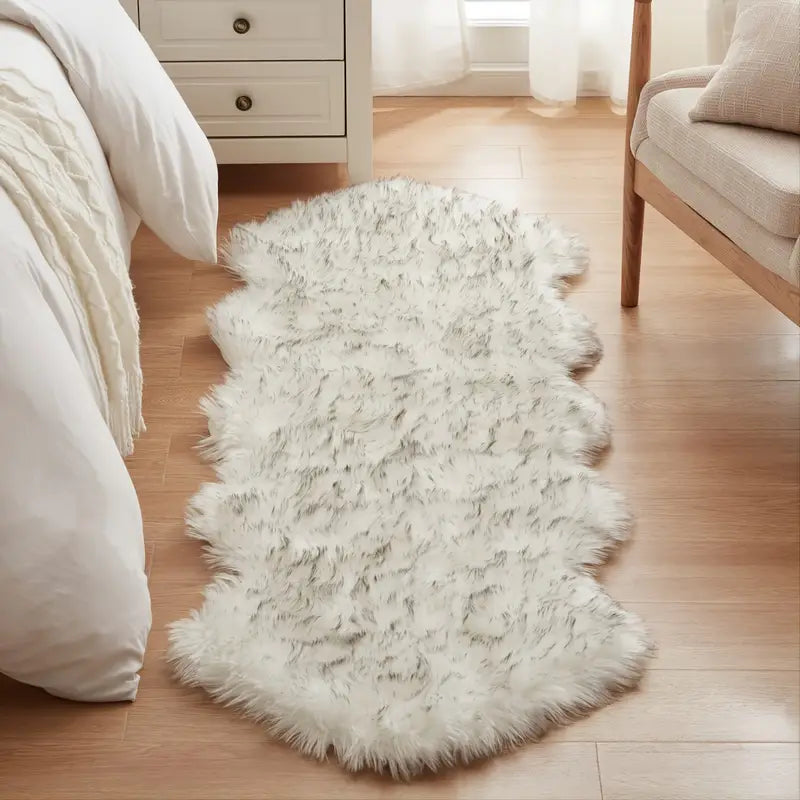 1pc Soft White Fluffy Faux Fur Area Rug for Bedroom
