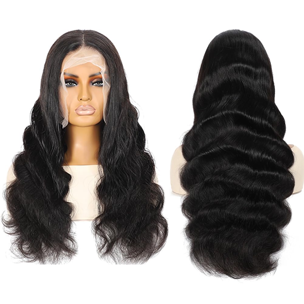 34 Inch 13x4 Lace Front Wigs Human Hair Body Wave Lace Front Wigs Pre Plucked Glueless Wigs Human Hair 180% Density HD Lace Frontal Wigs Hair with Baby Hair for Women Natural Black Color