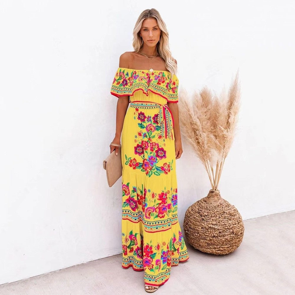 2023 Spring Summer Off-Shoulder Floral Maxi Dress