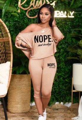 LW Plus Size 2pcs Set with Letter Print and Drawstring