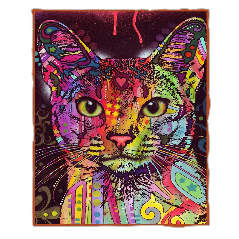 Fleece Blanket with Graffiti Cat Design for Sofa Bed