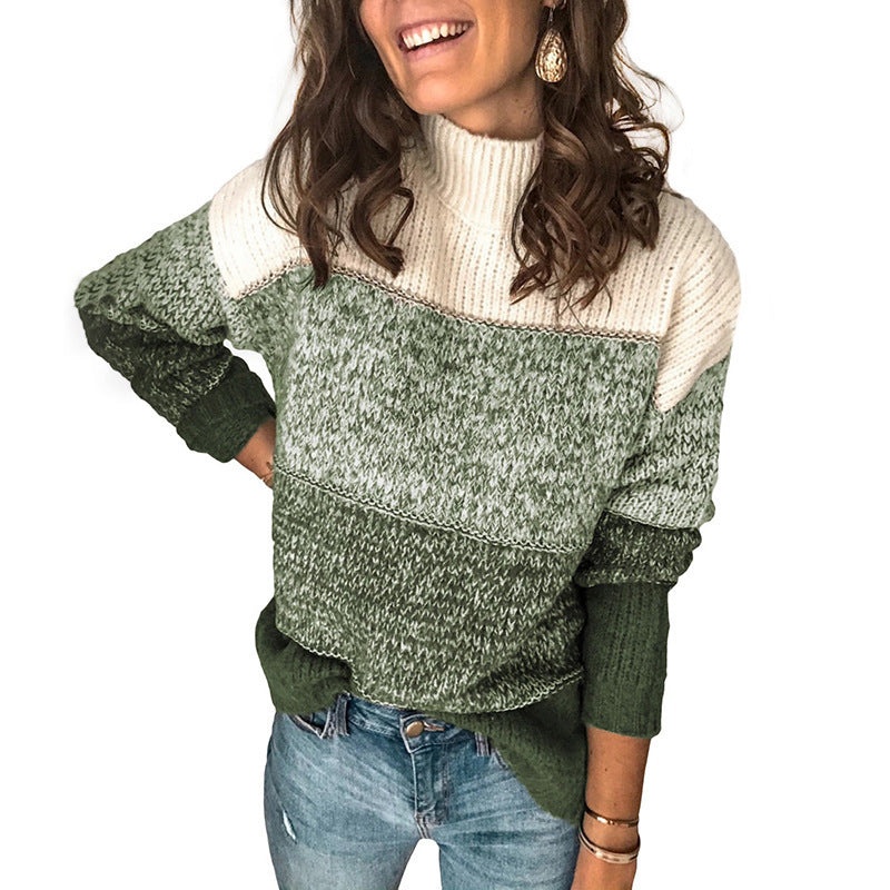 2020 Fall Winter Women's Striped Color Block Sweater