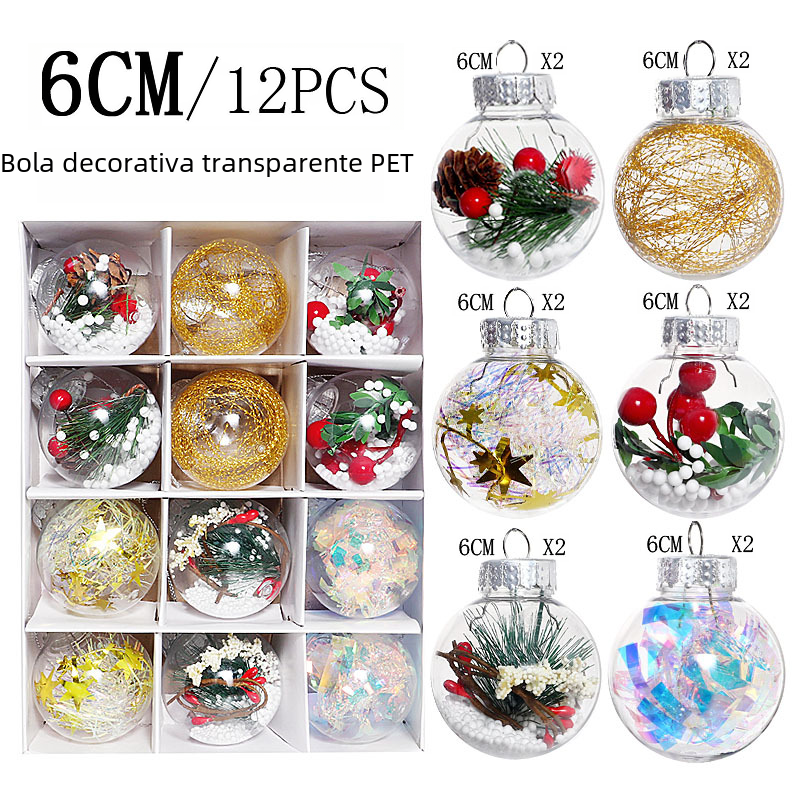 12pcs 6cm Transparent PET Christmas Tree Ornaments