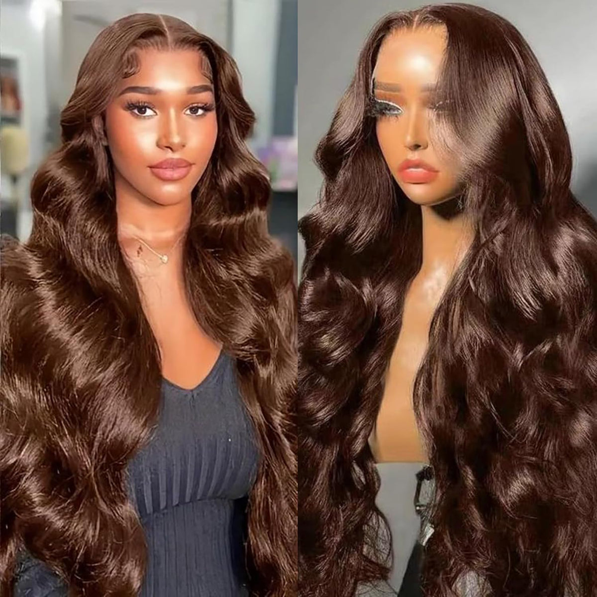 200 Density Chocolate Brown Lace Front Wig Human Hair 13x6 HD Body Wave Lace Front Wigs Human Hair Colored Body Wave Frontal Wigs for Women Glueless Wigs Human Hair Pre Plucked With Baby Hair 26 Inch