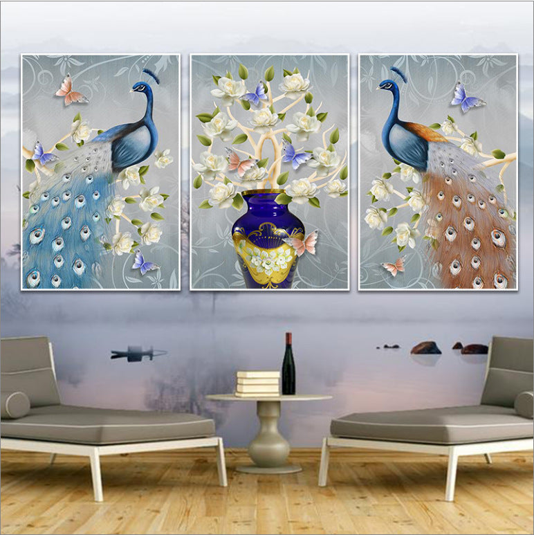 DIY Diamond Painting, Peacock and Magnolia Triptych