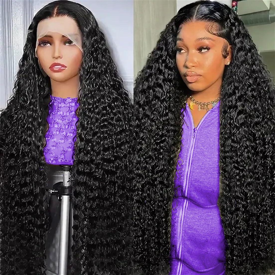 200 density 13x6 deep wave lace front wigs human hair HD Lace Curly Wigs for Black Women Pre Plucked with Baby Hair 13x6 HD Frontal Human Hair Lace Front Wigs for Women (13x6 Deep Wig 34 Inch)