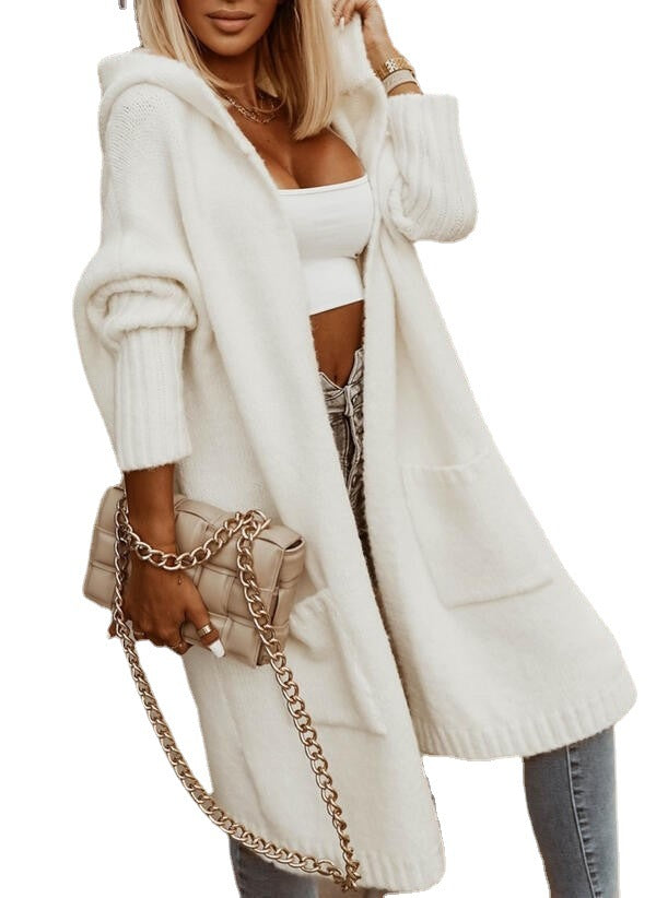 2022 Autumn Winter Long Knit Cardigan with Hood