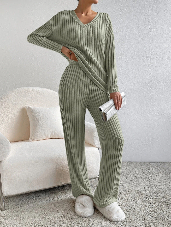 2023 Women's Fall Leisure V-Neck Knit Two-Piece Set