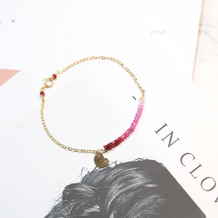 14k Gold-Plated Natural Ruby Heart Pendant Bracelet