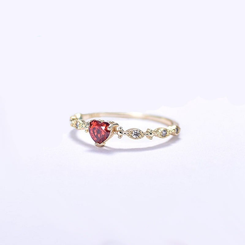 14K Gold-Plated Heart Shape Ruby Diamond Ring