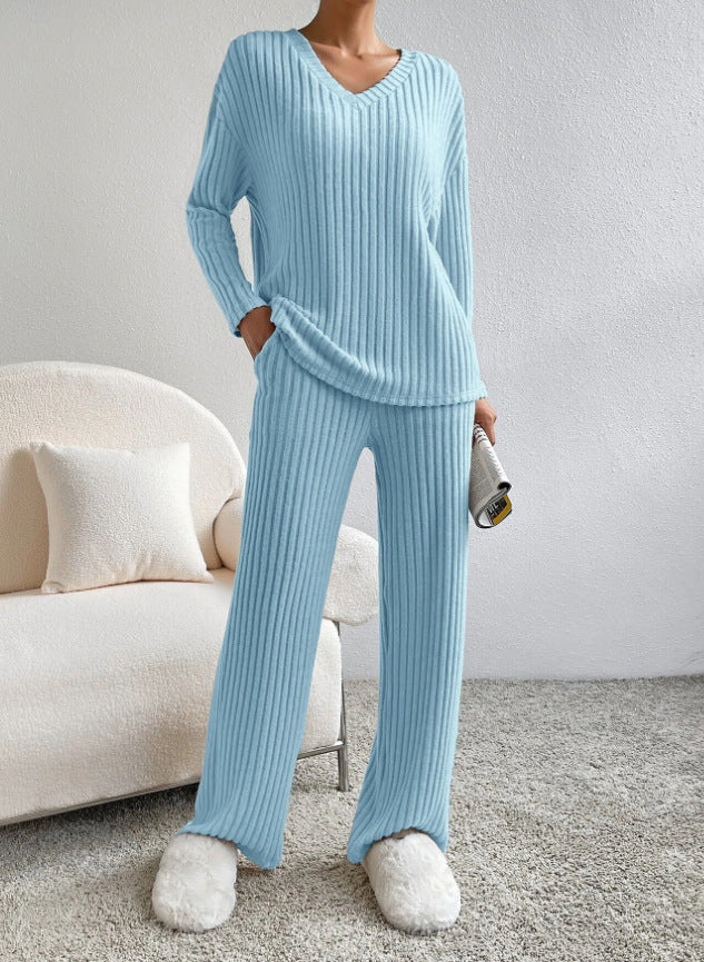 2023 Women's Fall Leisure V-Neck Knit Two-Piece Set