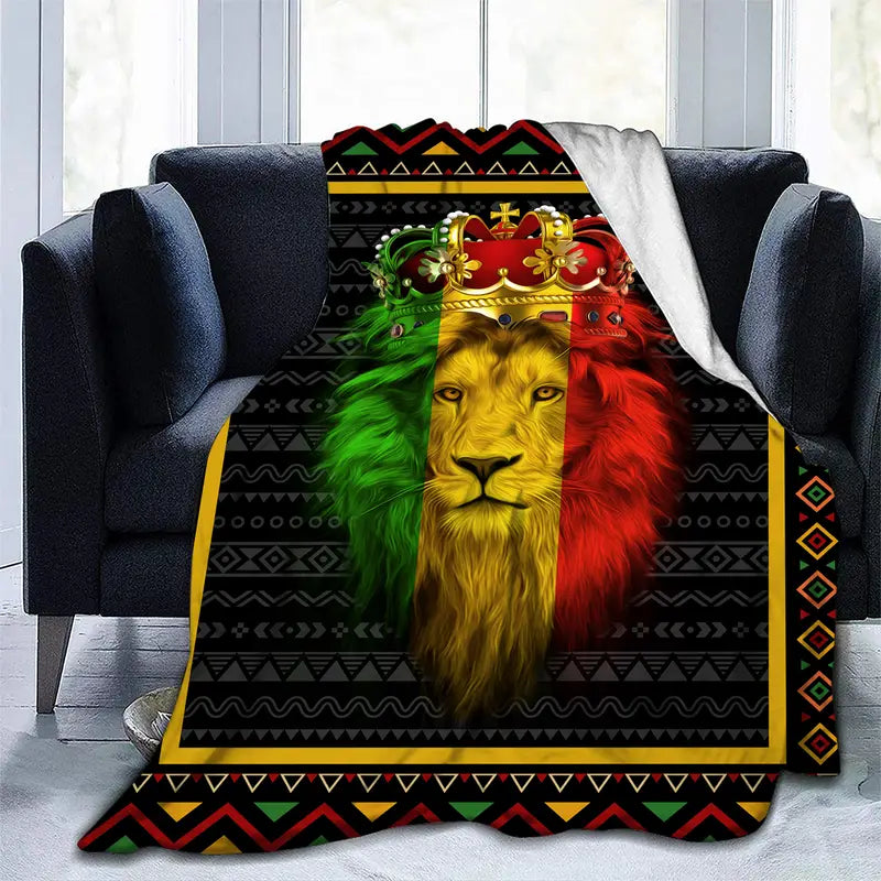 Lion and Crow Print Flannel Throw Blanket (1pc)
