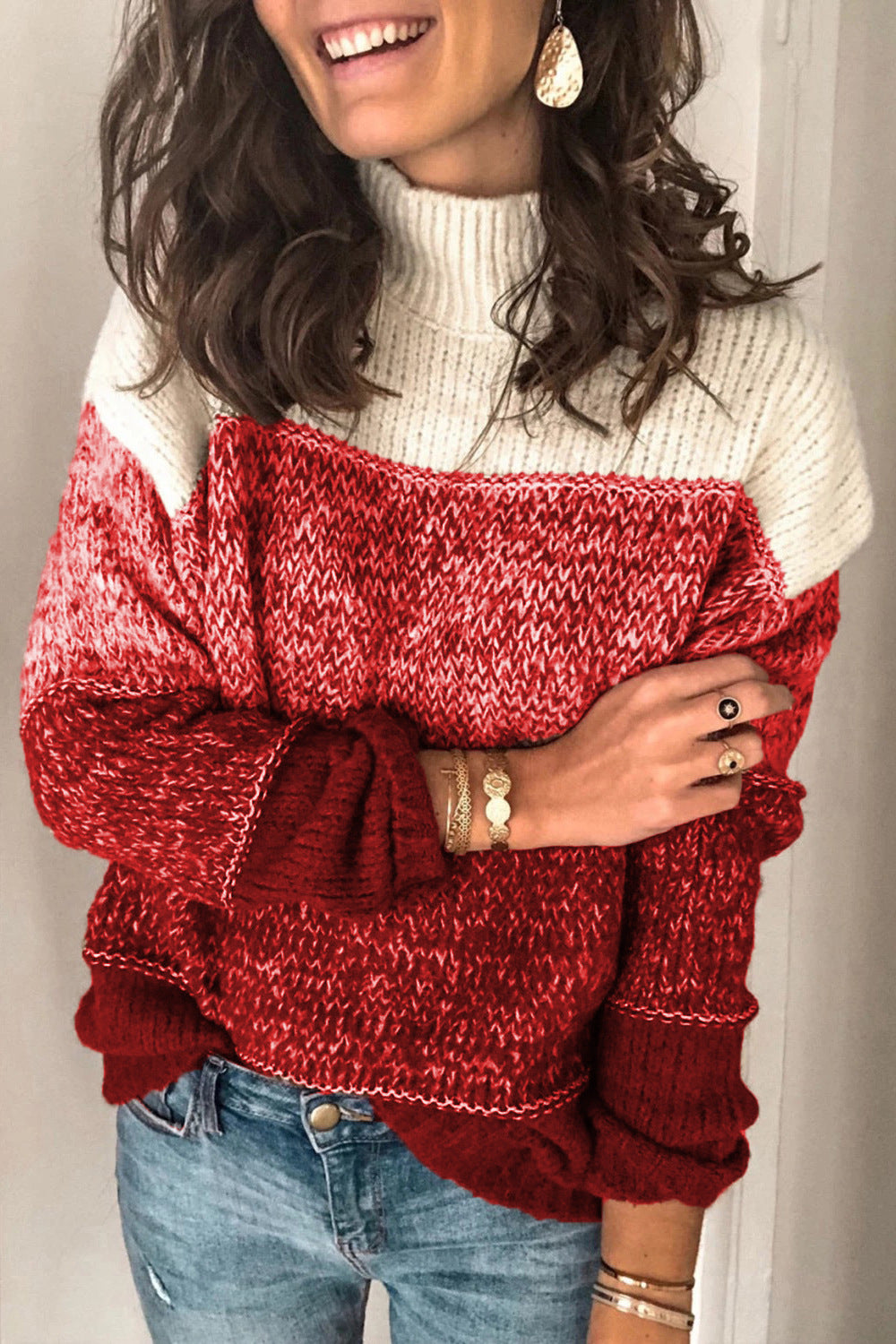 2020 Fall Winter Women's Striped Color Block Sweater