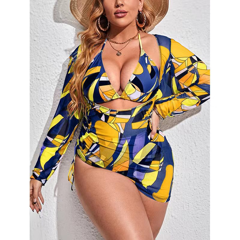 3-Piece Women's Bikini Set with Long Sleeve Cover-Up