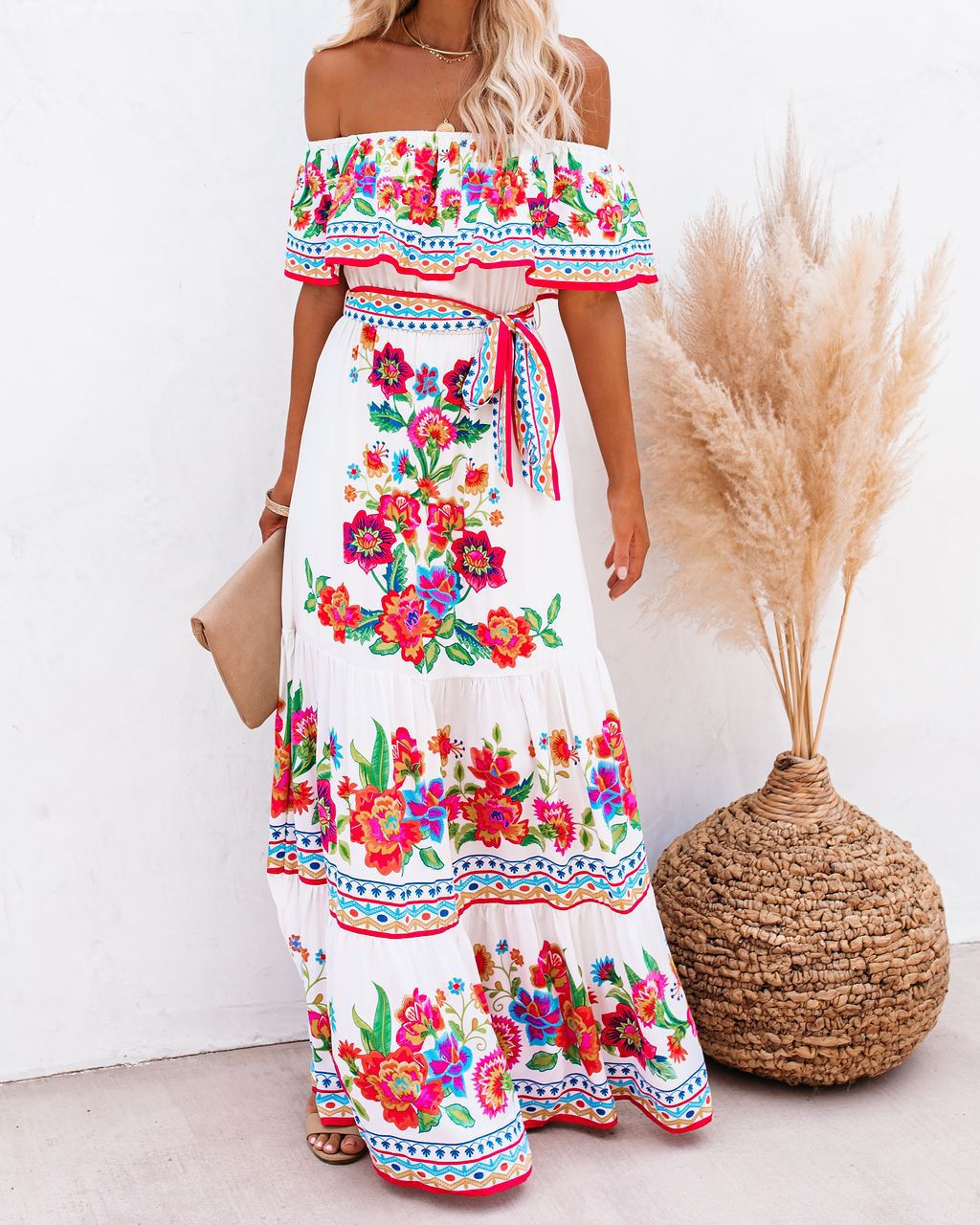 2023 Spring Summer Off-Shoulder Floral Maxi Dress