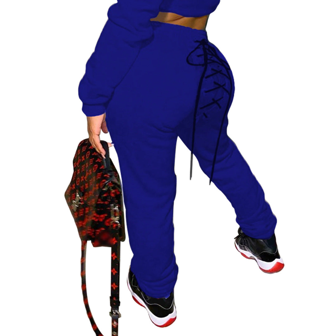 Solid Color Casual Eyelet Sweater and Sweatpants