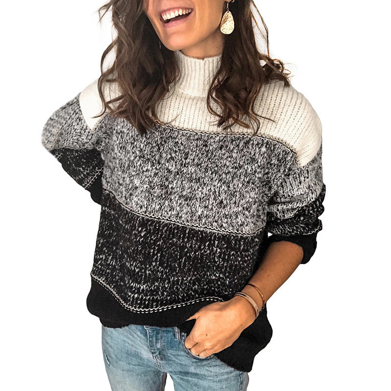 2020 Fall Winter Women's Striped Color Block Sweater