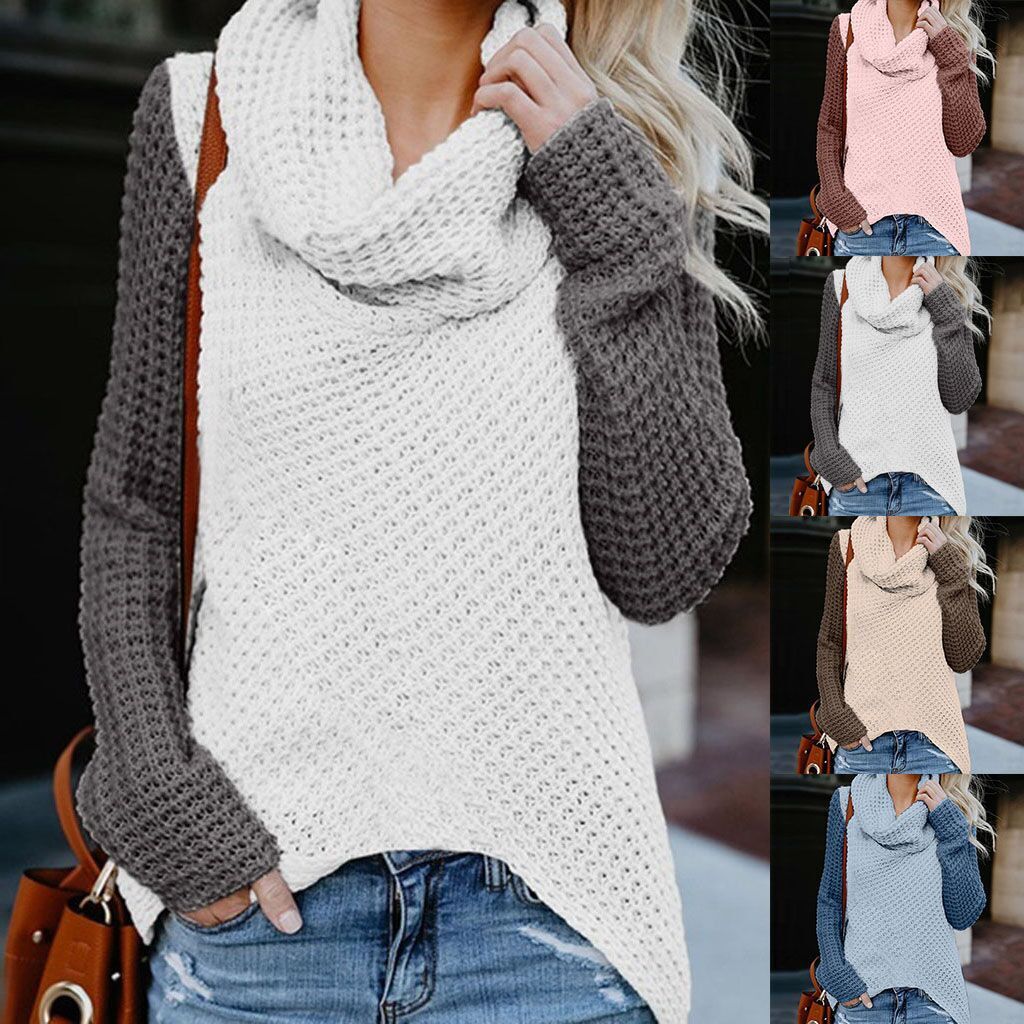 2019 Fall Winter Color Block Knit Sweater for Women