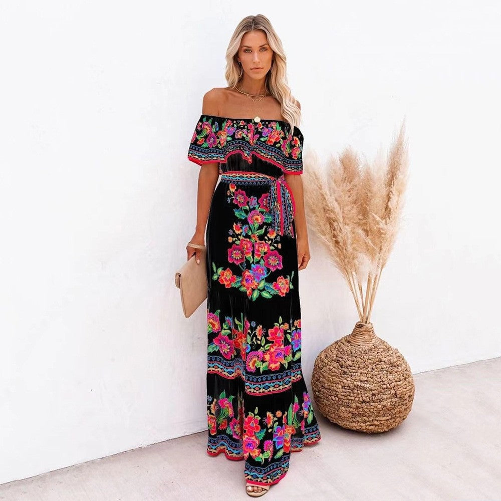 2023 Spring Summer Off-Shoulder Floral Maxi Dress