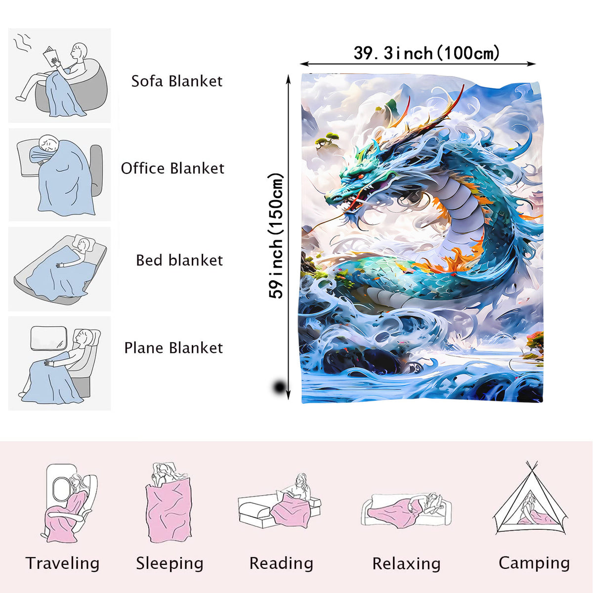 Dragon Pattern Cartoon Blanket for Afternoon Naps