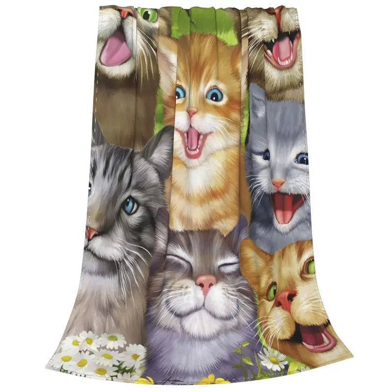 Cartoon Cat Pattern Flannel Throw Blanket (1pc)