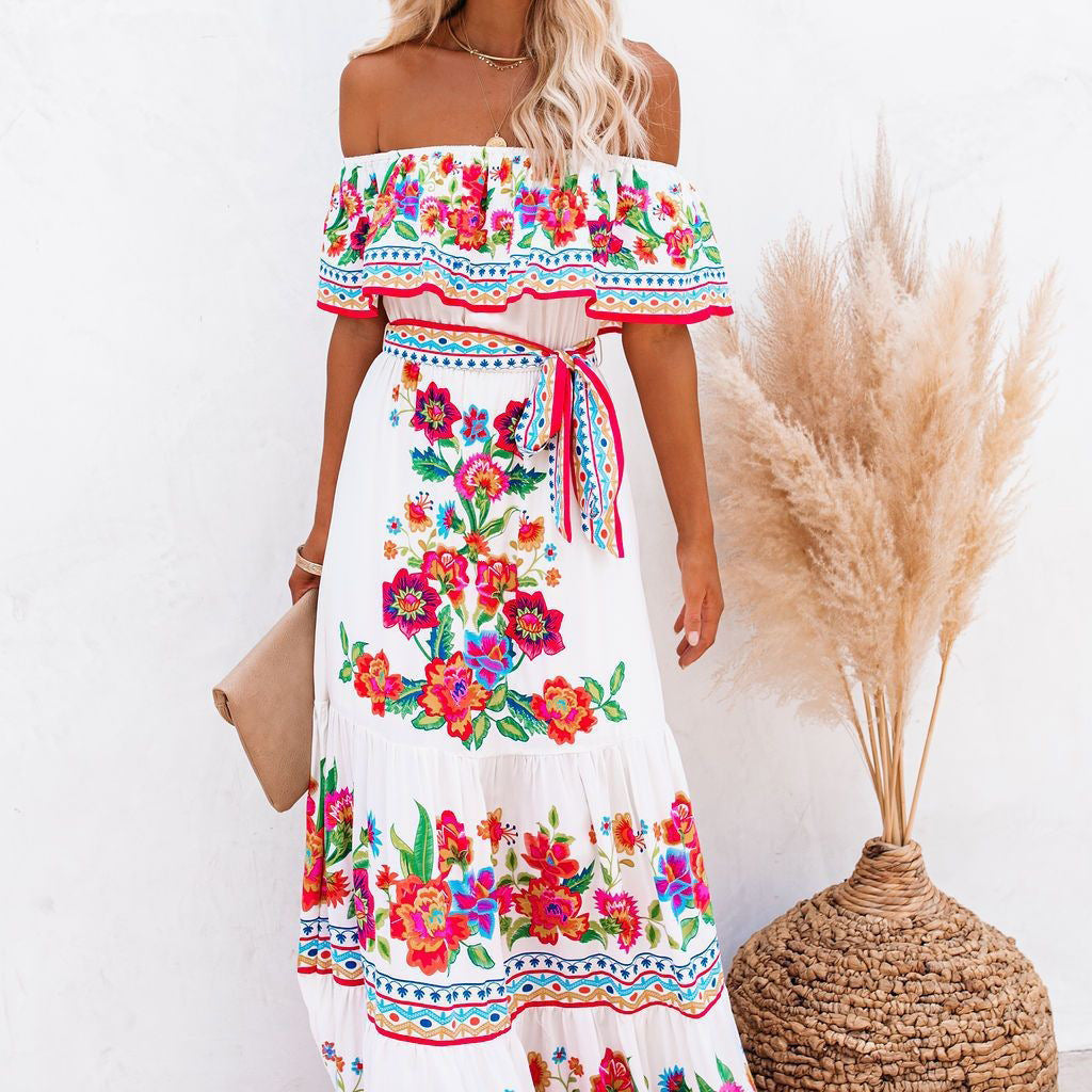2023 Spring Summer Off-Shoulder Floral Maxi Dress