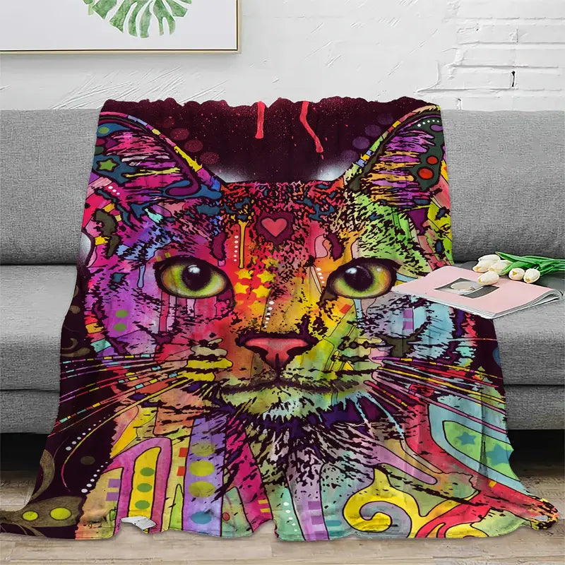 Fleece Blanket with Graffiti Cat Design for Sofa Bed