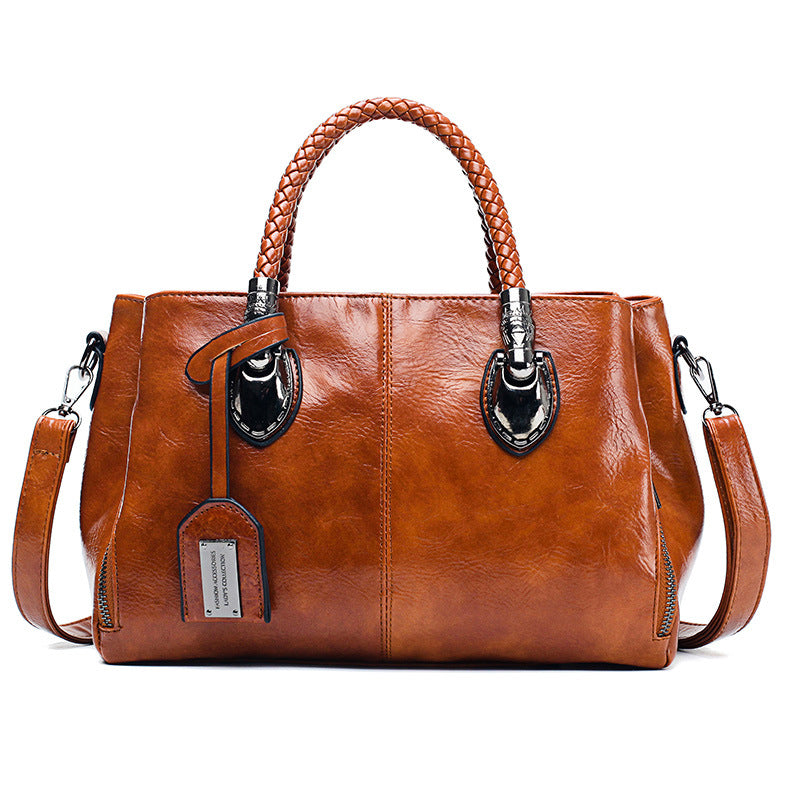 2019 New Wax Leather Women's Boston Tote Bag