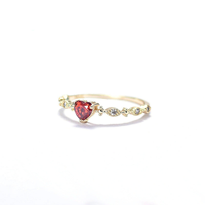 14K Gold-Plated Heart Shape Ruby Diamond Ring
