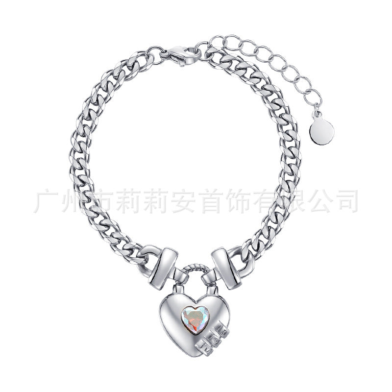 14K Gold Plated Titanium Heart Lock Pendant Bracelet