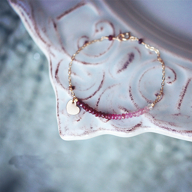 14k Gold-Plated Natural Ruby Heart Pendant Bracelet