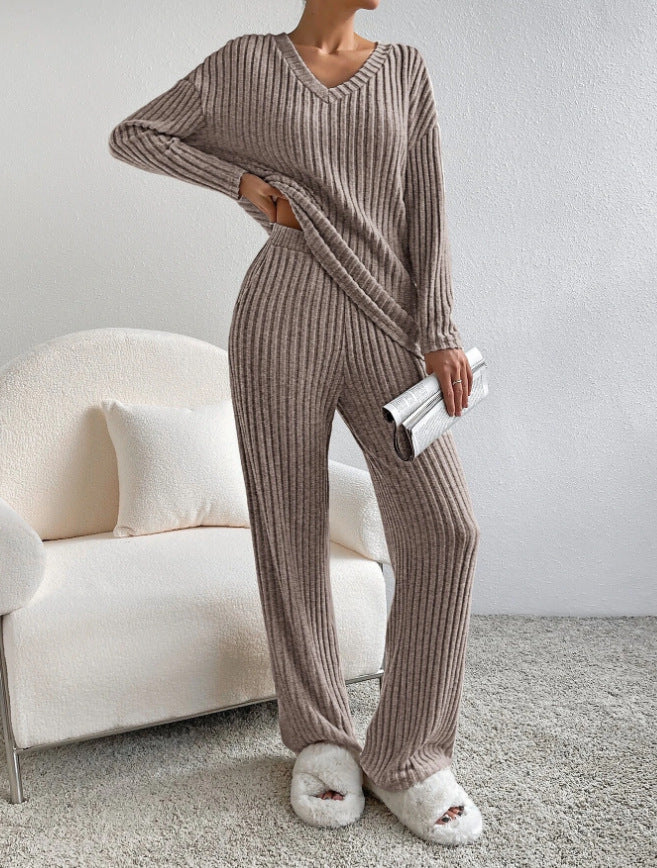 2023 Women's Fall Leisure V-Neck Knit Two-Piece Set