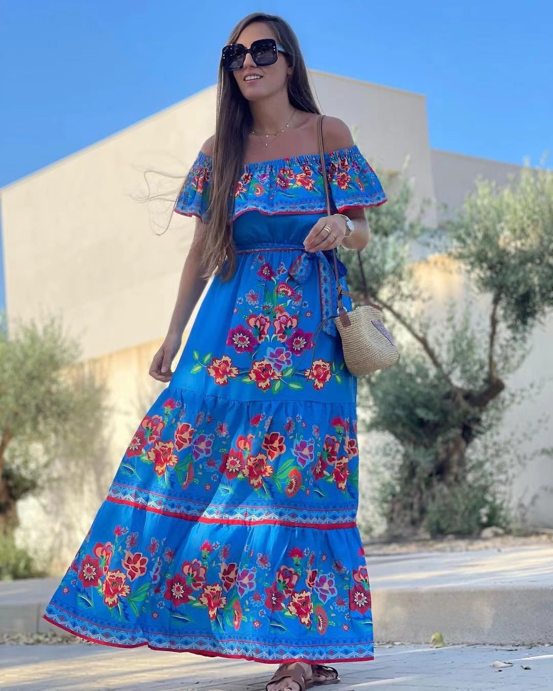 2023 Spring Summer Off-Shoulder Floral Maxi Dress