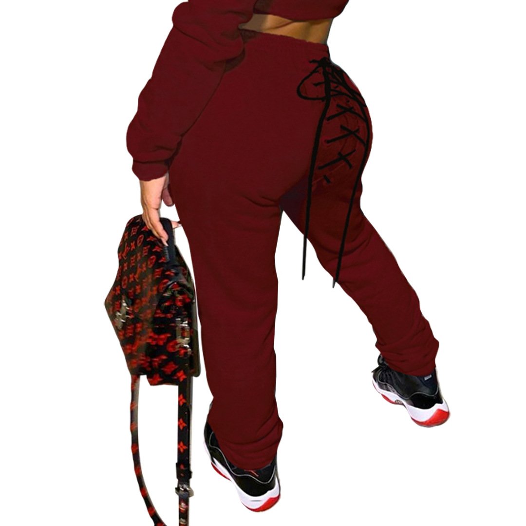 Solid Color Casual Eyelet Sweater and Sweatpants