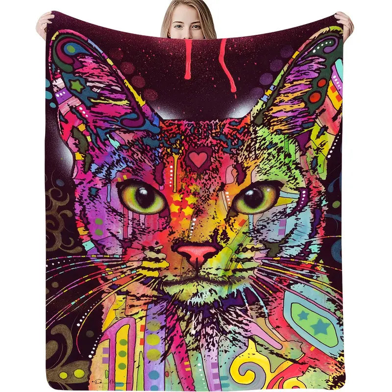 Fleece Blanket with Graffiti Cat Design for Sofa Bed