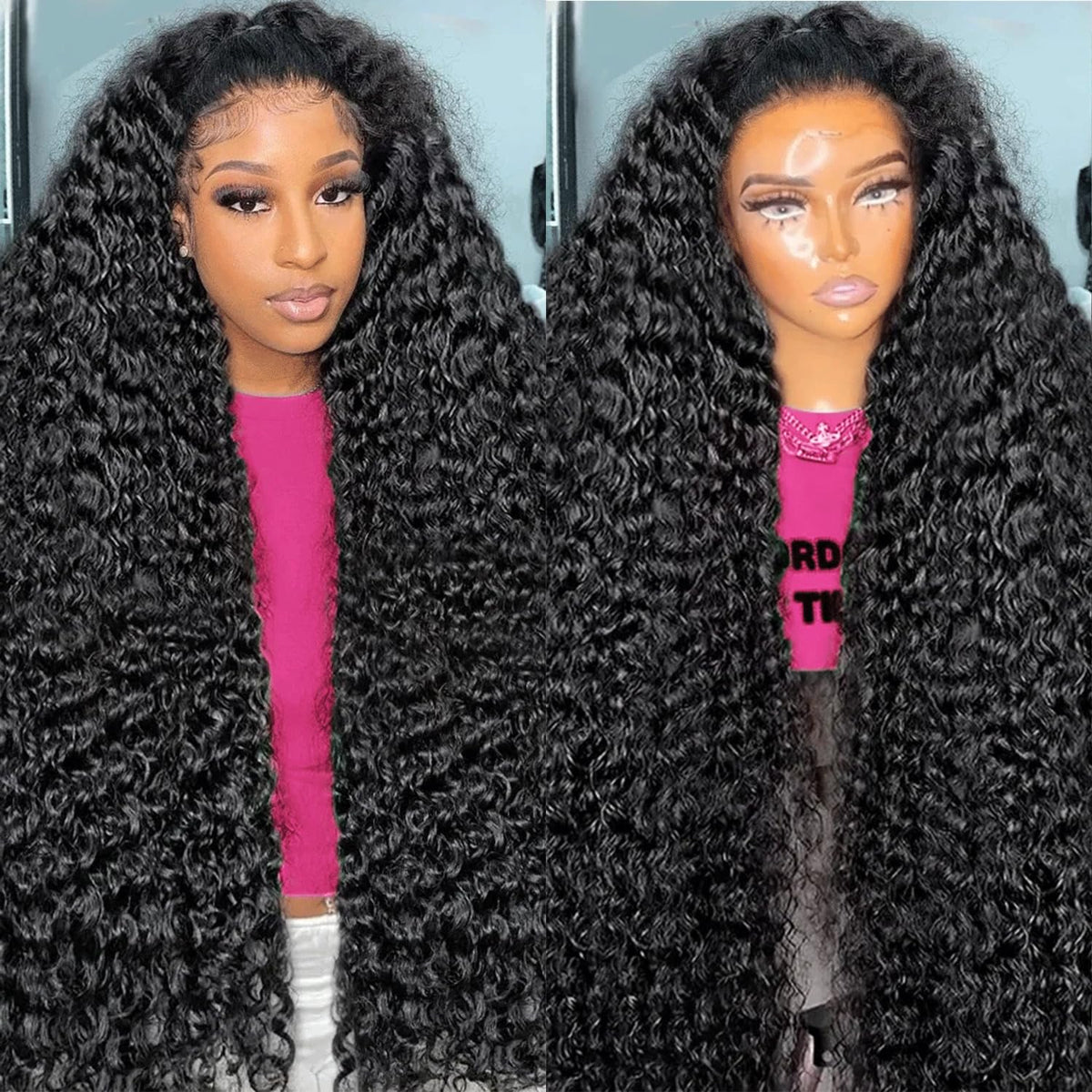 13x4 Deep Wave Lace Front Wigs Human Hair 200 Density HD Full Lace Frontal Wigs Pre Plucked Bleached Knots Curly Human Hair Wig with Baby Hair 20 Inch Wigs for Black Women