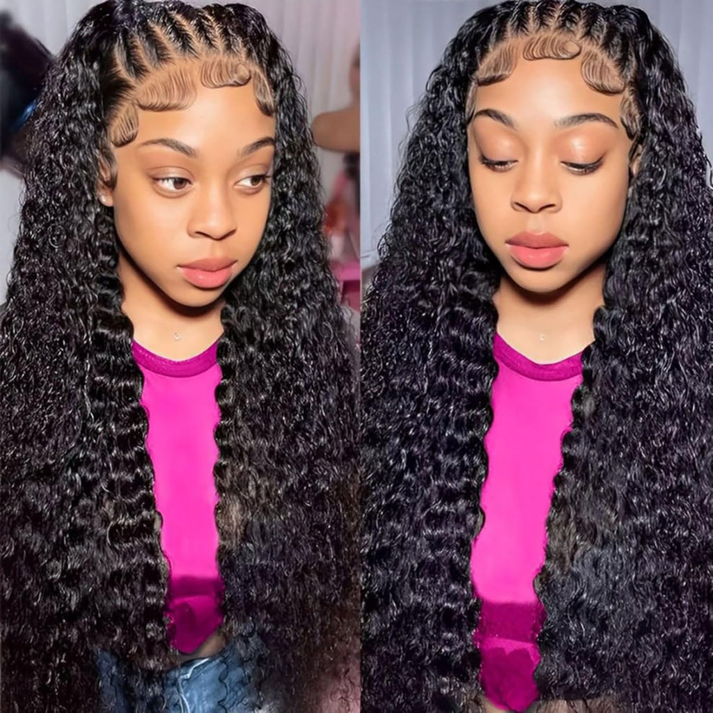 13X6 Lace Front Wigs Human Hair Curly Wigs Pre Plucked 200% Density HD Transparent Lace Frontal Braided Human Hair Wig Brazilian Deep Wave Lace Front Wigs Human Hair with Baby Hair 22inch