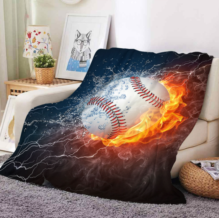 Super Soft Velvet Plush Throw Blanket with 3D Baseball Print