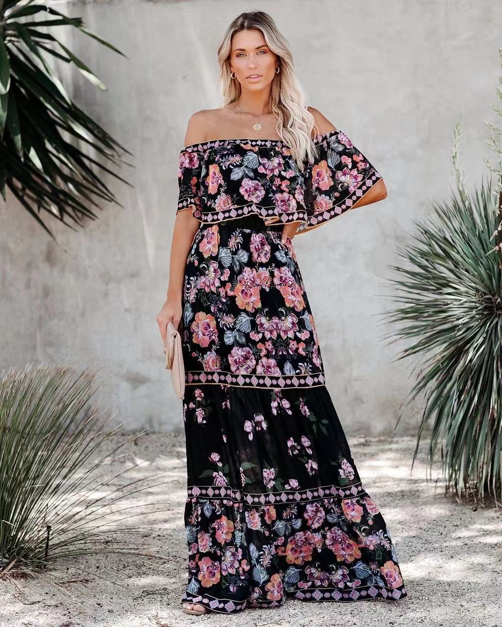 2023 Spring Summer Off-Shoulder Floral Maxi Dress