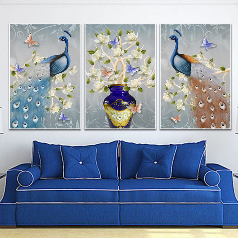 DIY Diamond Painting, Peacock and Magnolia Triptych