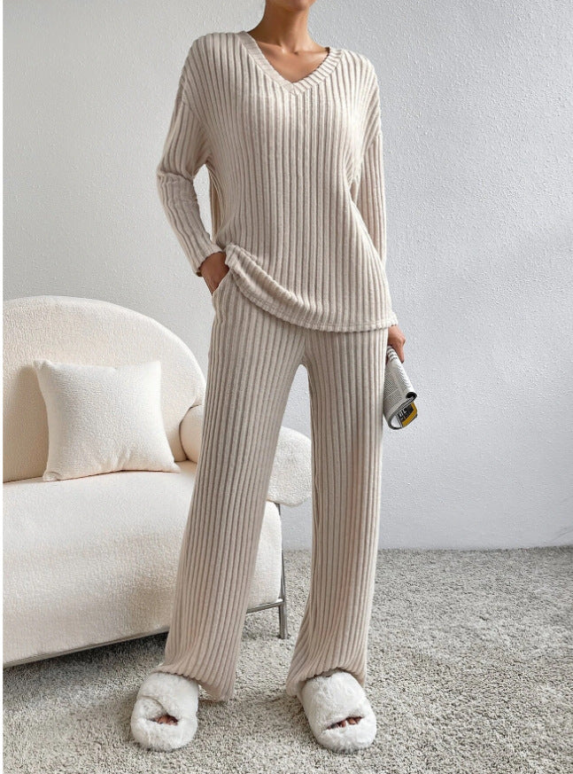 2023 Women's Fall Leisure V-Neck Knit Two-Piece Set