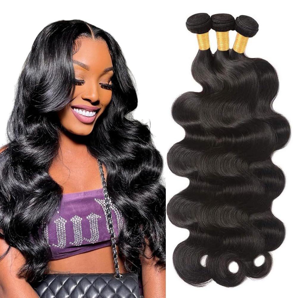 12A Human Hair Bundles 14 16 18 Inch Body Wave Bundles Human Hair 100% Unprocessed Brazilian Virgin Hair 3 Bundles Human Hair Body Wave Human Hair Extensions Natural Black Deals For Women